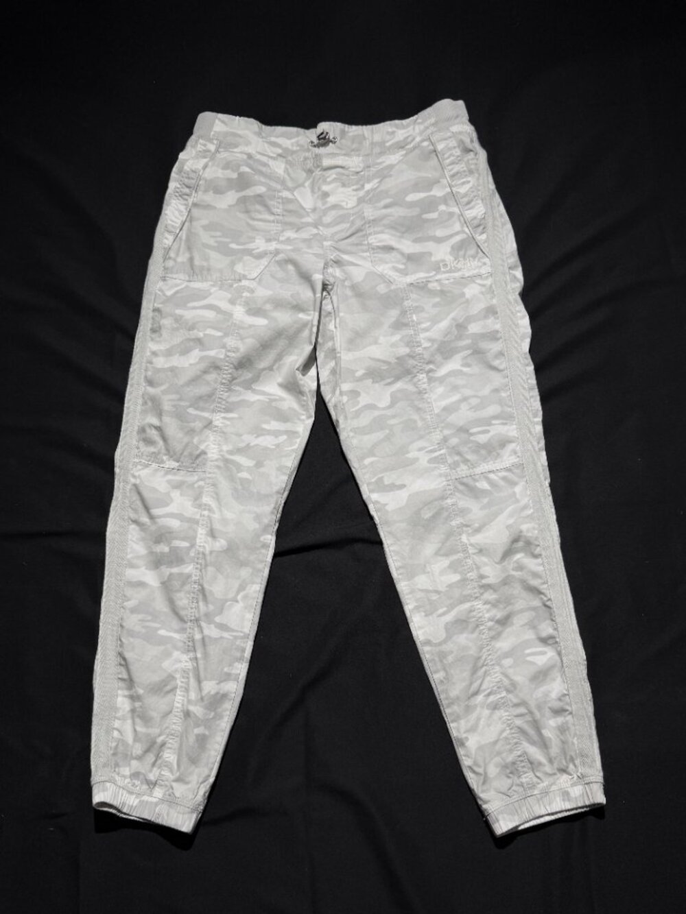 DKNY Womens Cargo Pants Small White/Gray Camo Stretch Drawstring